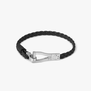 Ascot Bracelet In Rhodium & Black Leather