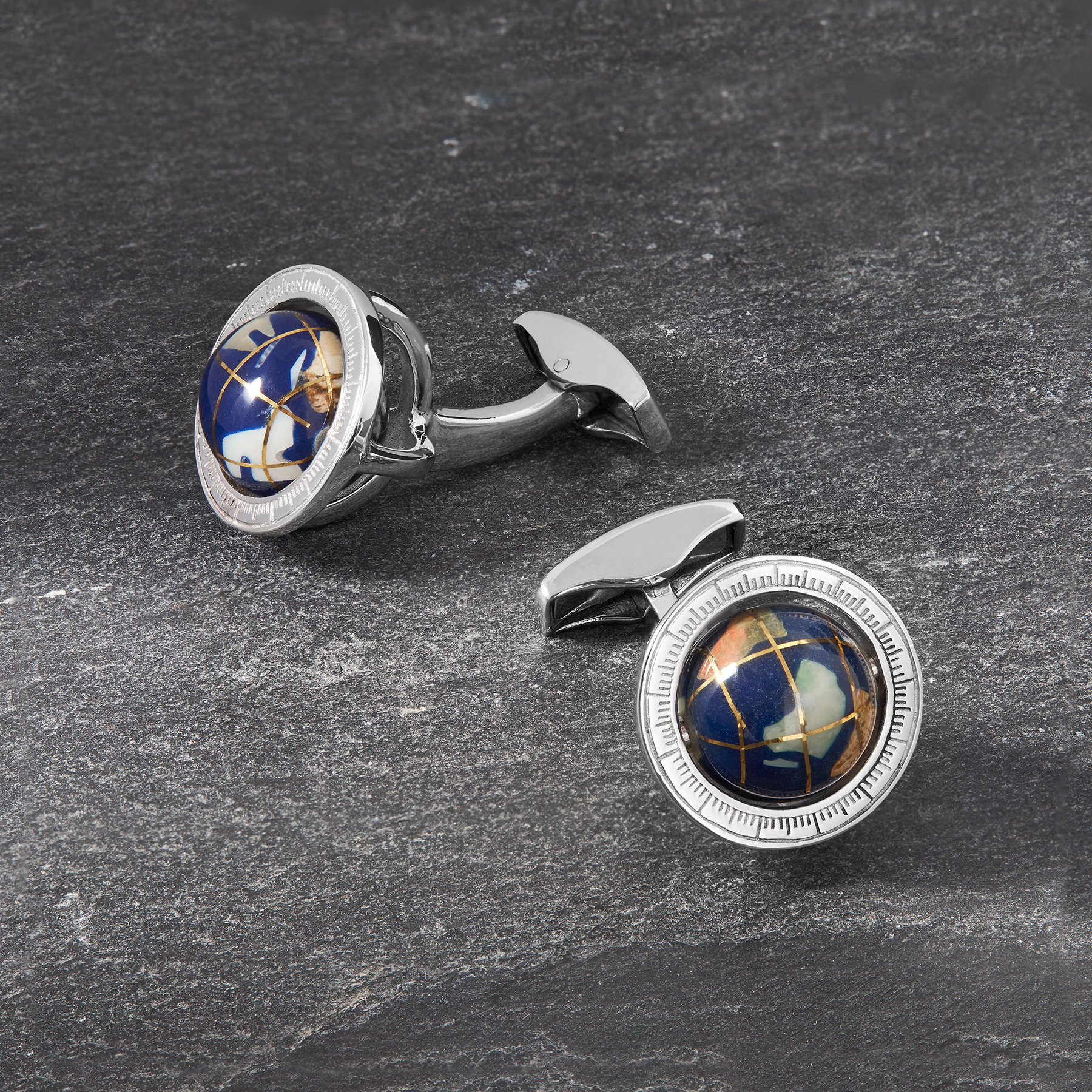 Globe Cufflinks in Silver with Semi Precious Stone – Tateossian London Globe Cufflinks in Silver with Semi Precious Stone – Tateossian London
