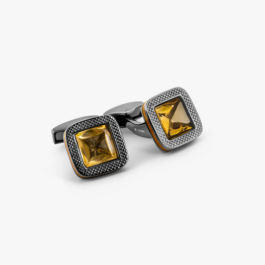 Pyramid Stone Cufflink with Citrine & Yellow Enamel (LIimited Edition)
