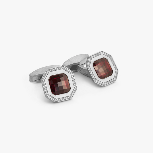 Precious CheckBoard Cufflink in Srerling Silver with Red Garnet (Limited Edition)