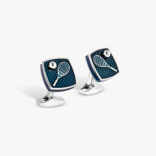 Sports Ice Cufflinks in Palladium & Blue Enamel