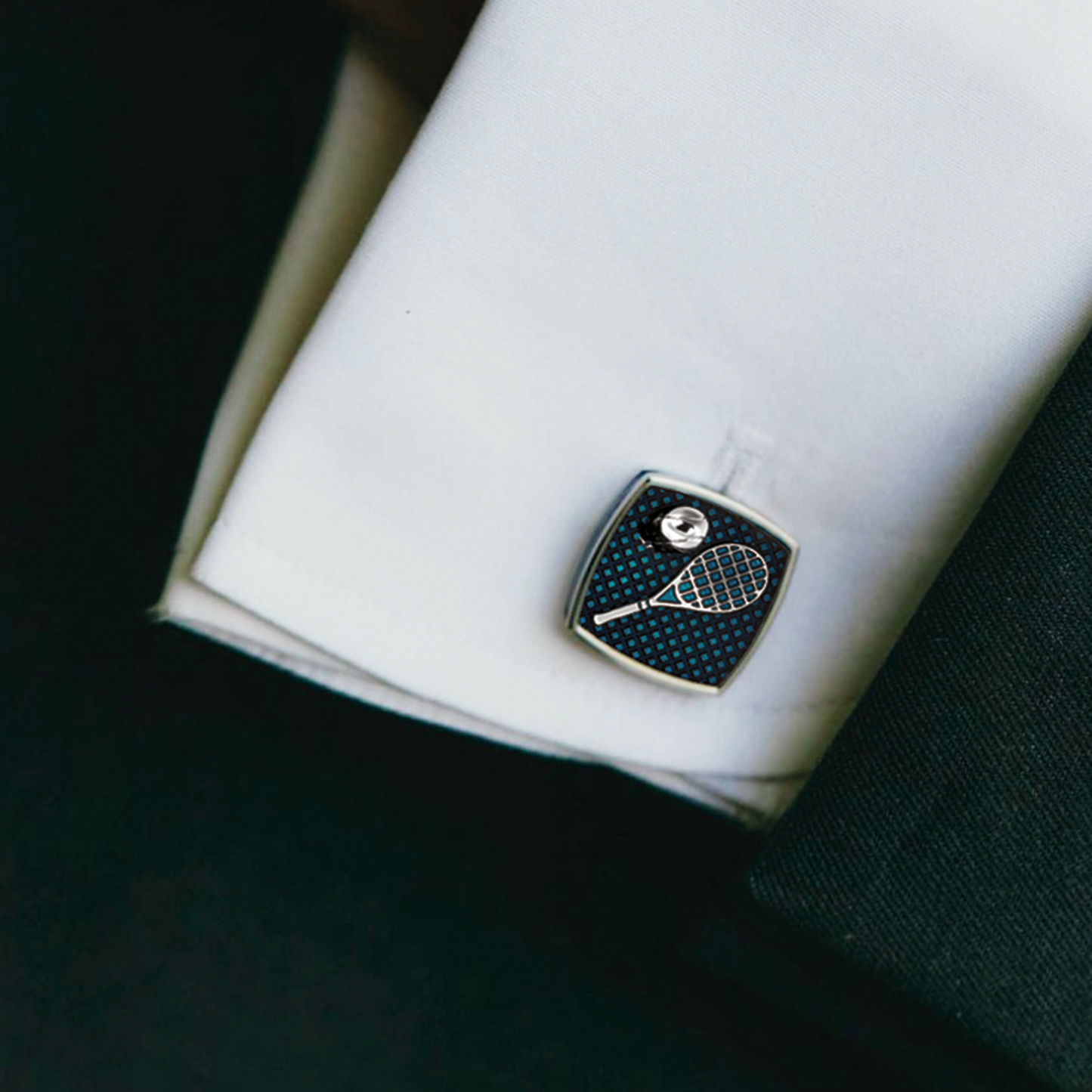 Sports Ice Cufflinks in Palladium & Blue Enamel