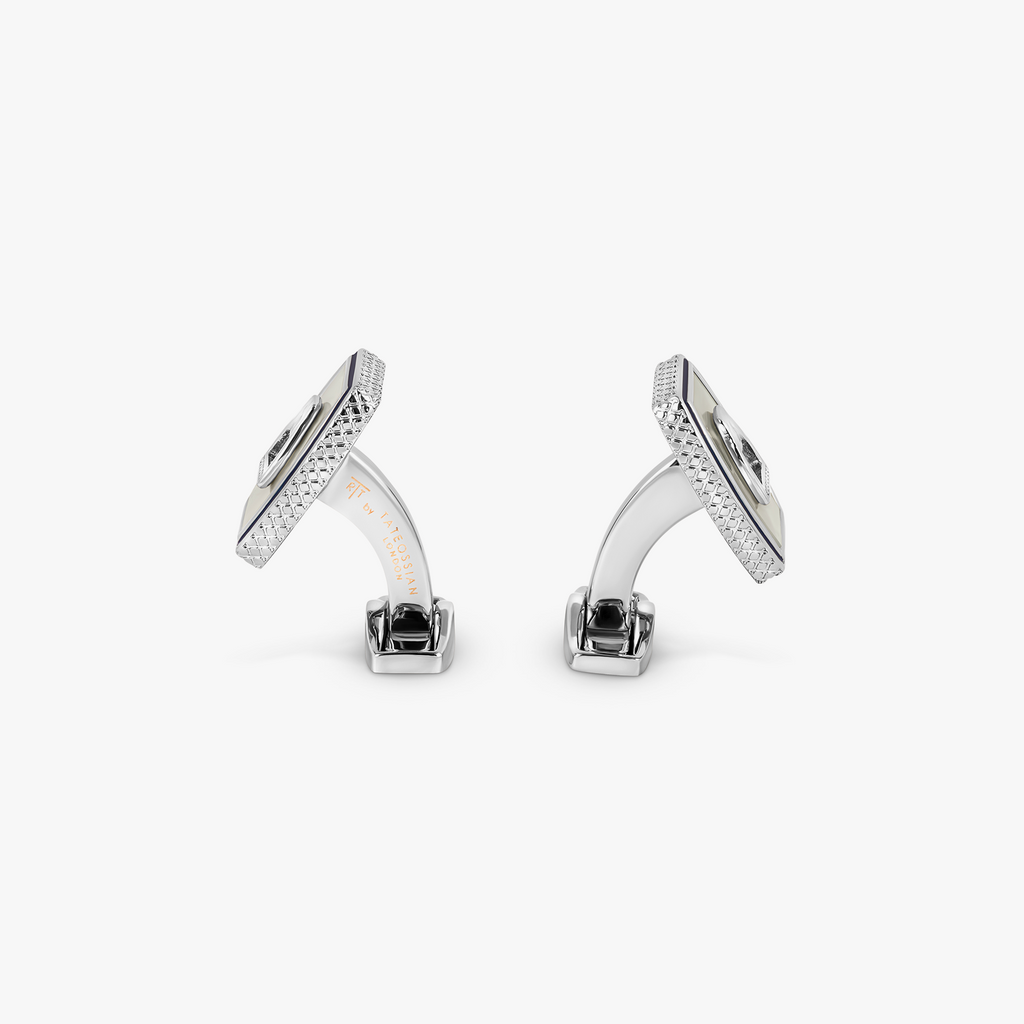 Ascot Stirrup Cufflinks in Palladium plated & White Mother of Pearl