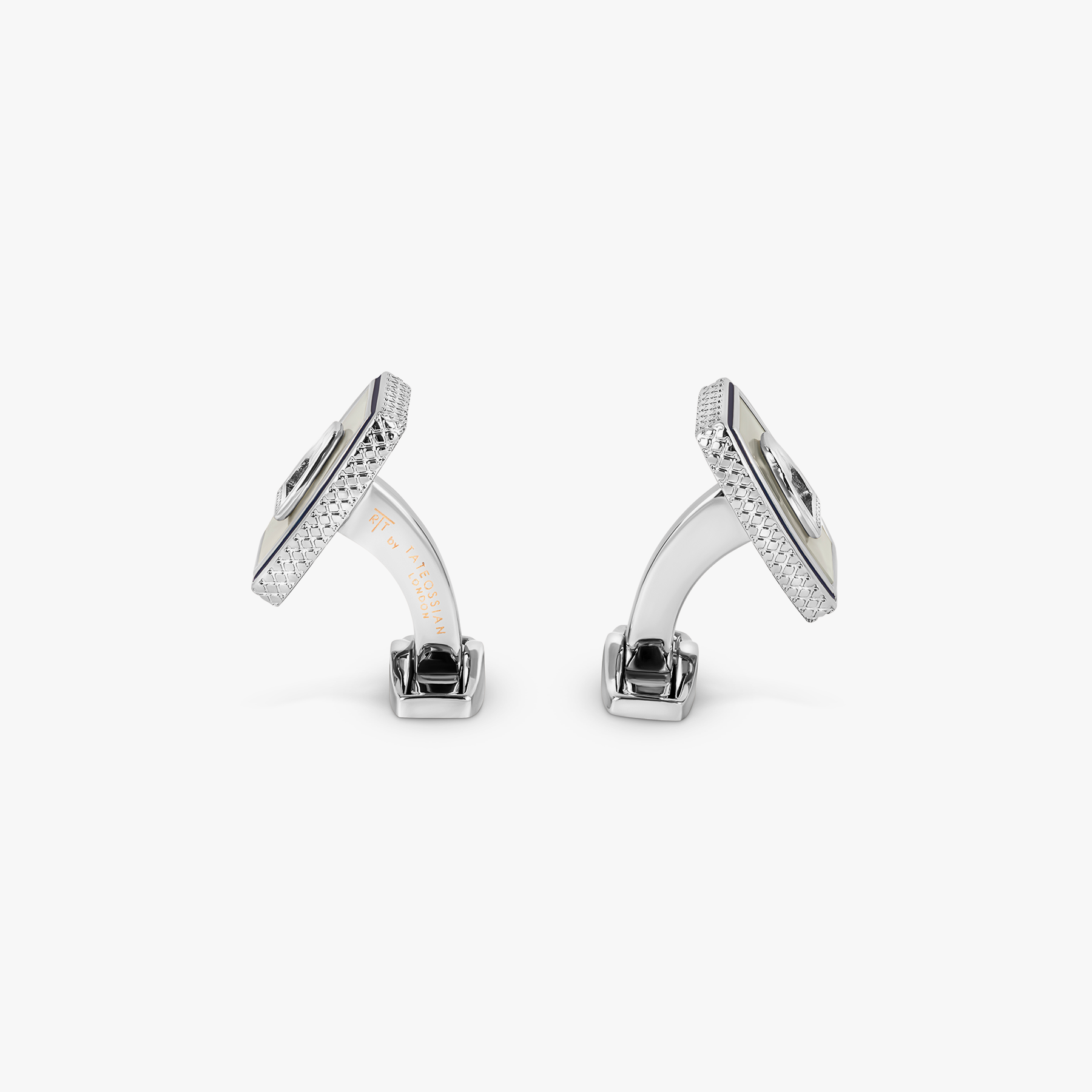 Ascot Stirrup Cufflinks in Palladium plated & White Mother of Pearl