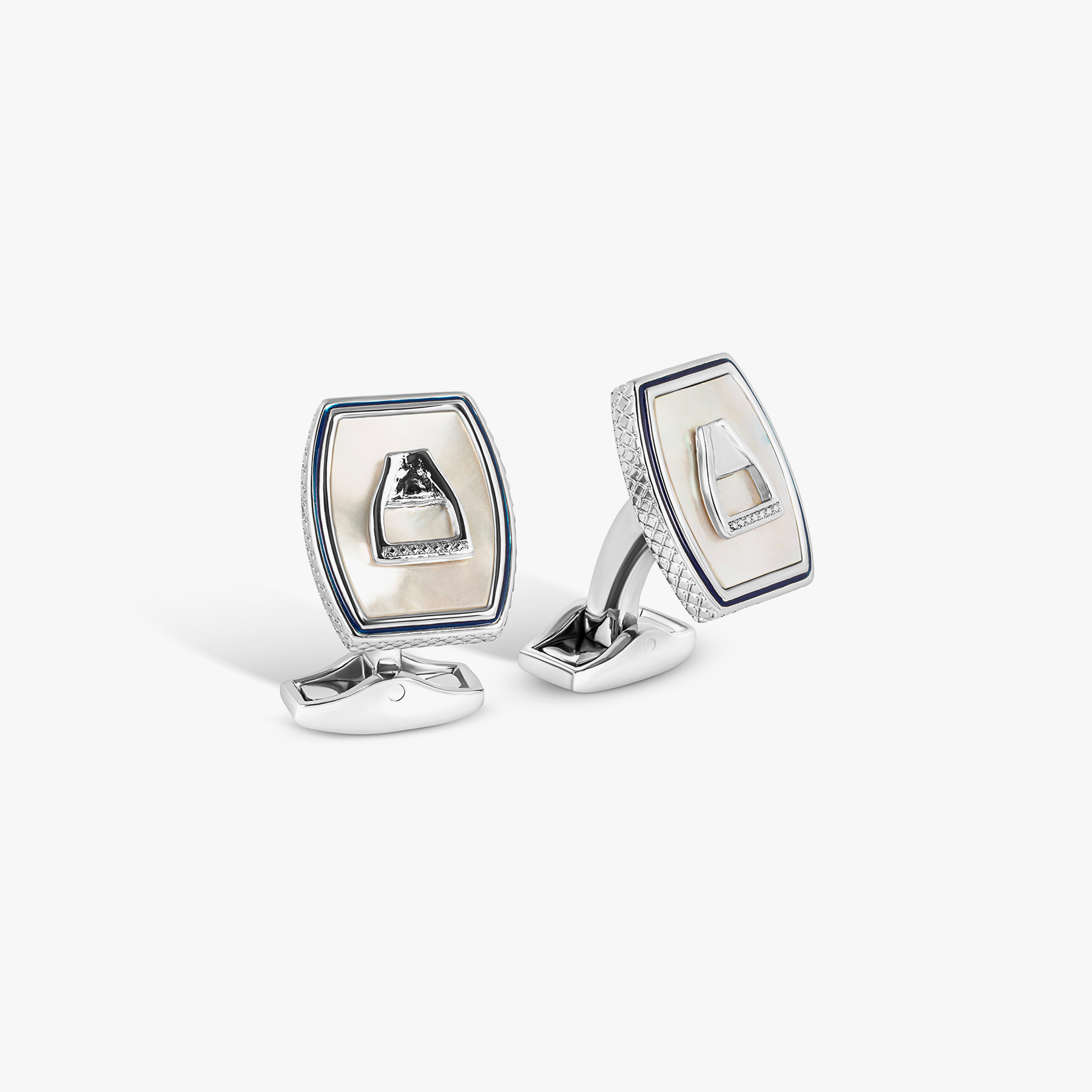 Ascot Stirrup Cufflinks in Palladium plated & White Mother of Pearl