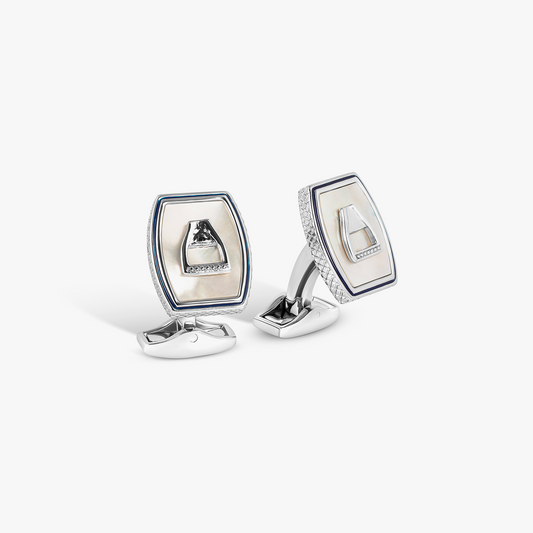 Ascot Cufflinks in Palladium & White Mother of Pearl