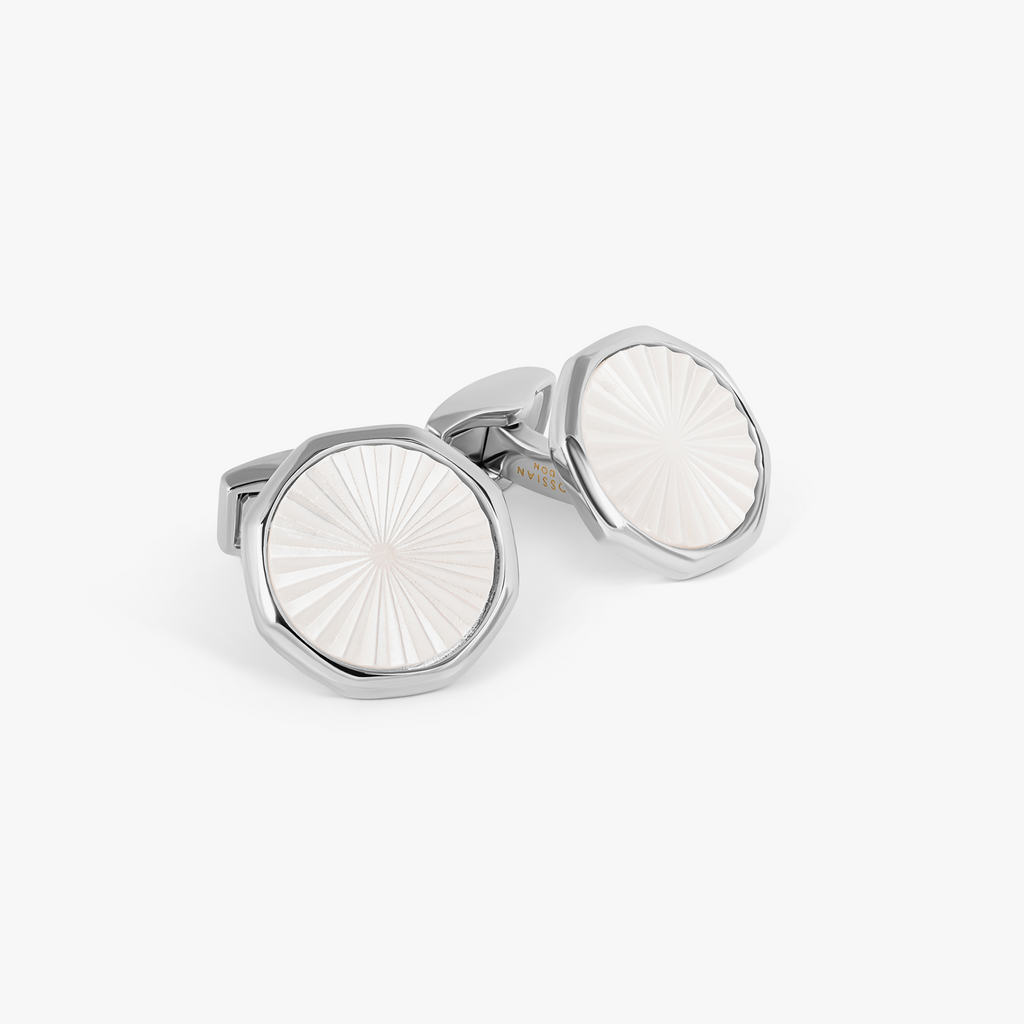 Sunburst Semi-Precious Cufflinks in Palladium plated & White Mother of Pearl