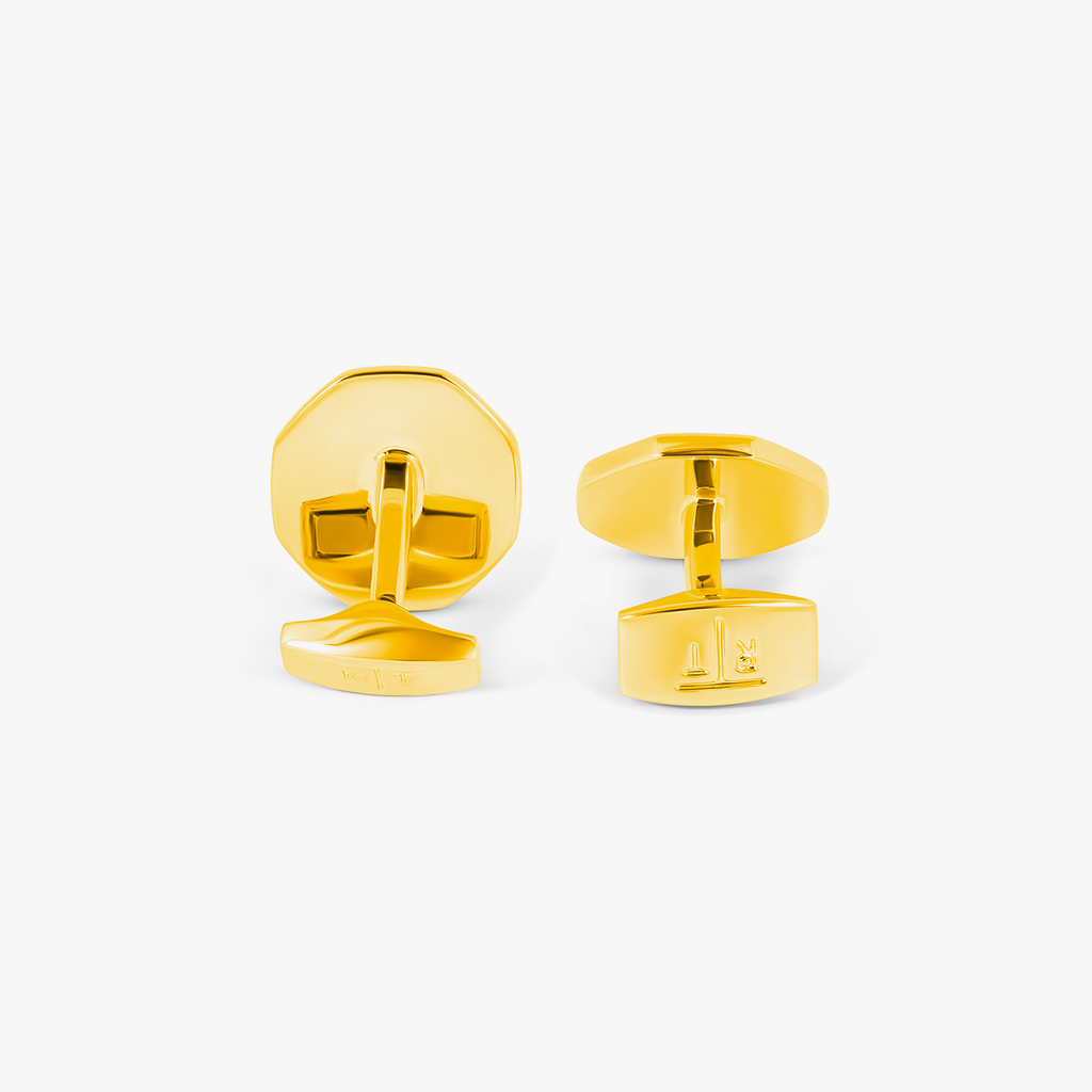 Sunburst Semi-Precious Cufflinks in Yellow Gold Plated & White Mother of Pearl