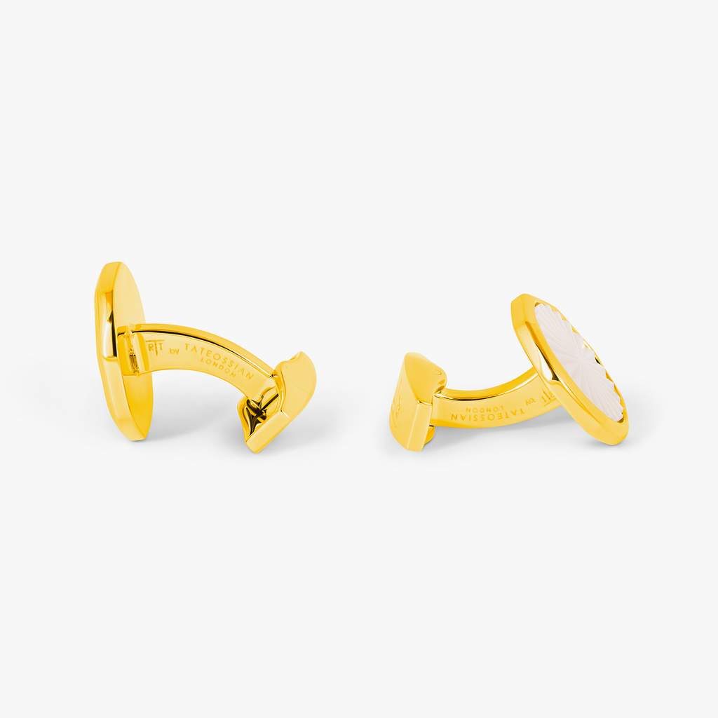 Sunburst Semi-Precious Cufflinks in Yellow Gold Plated & White Mother of Pearl