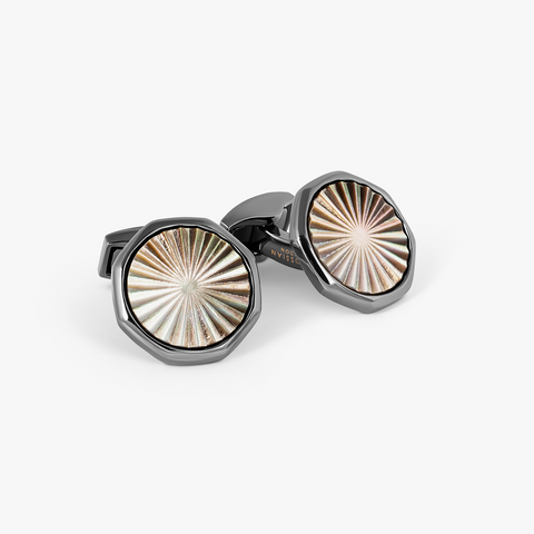 Sunbursts Cufflinks in Gunmetal & Grey Mother of Pearl