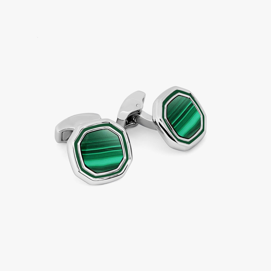 Octagon Semi-Precious Cufflinks With White Bronze plated in Malachite