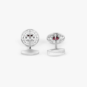 Satellite Cufflinks in Rhodium & Red Tourmaline