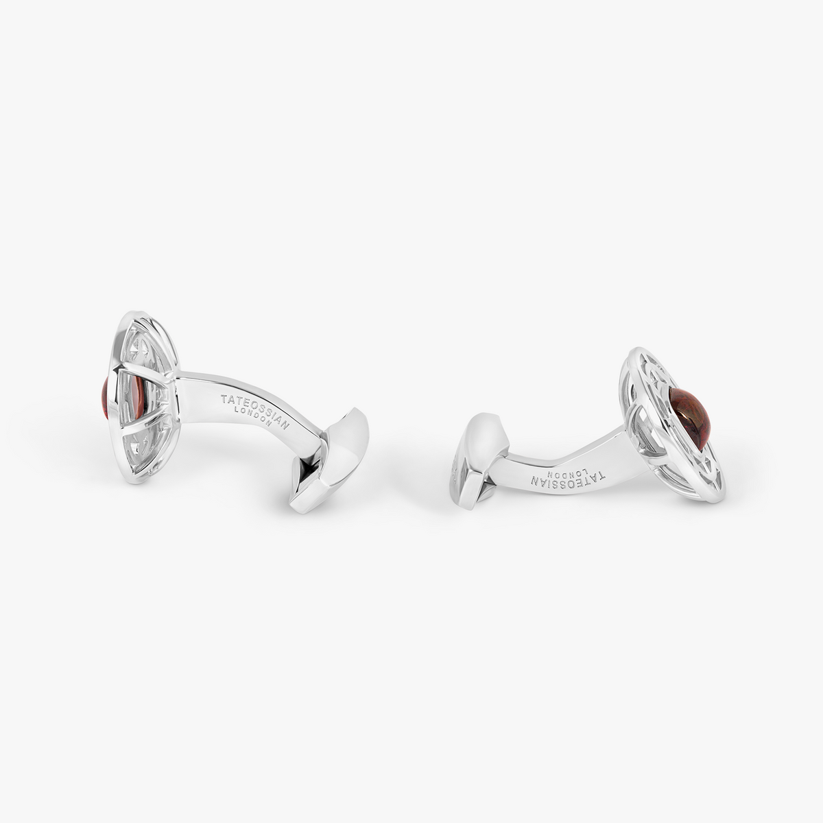 Satellite Cufflinks in Red Tourmaline and Rhodium Plated Sterling Silver