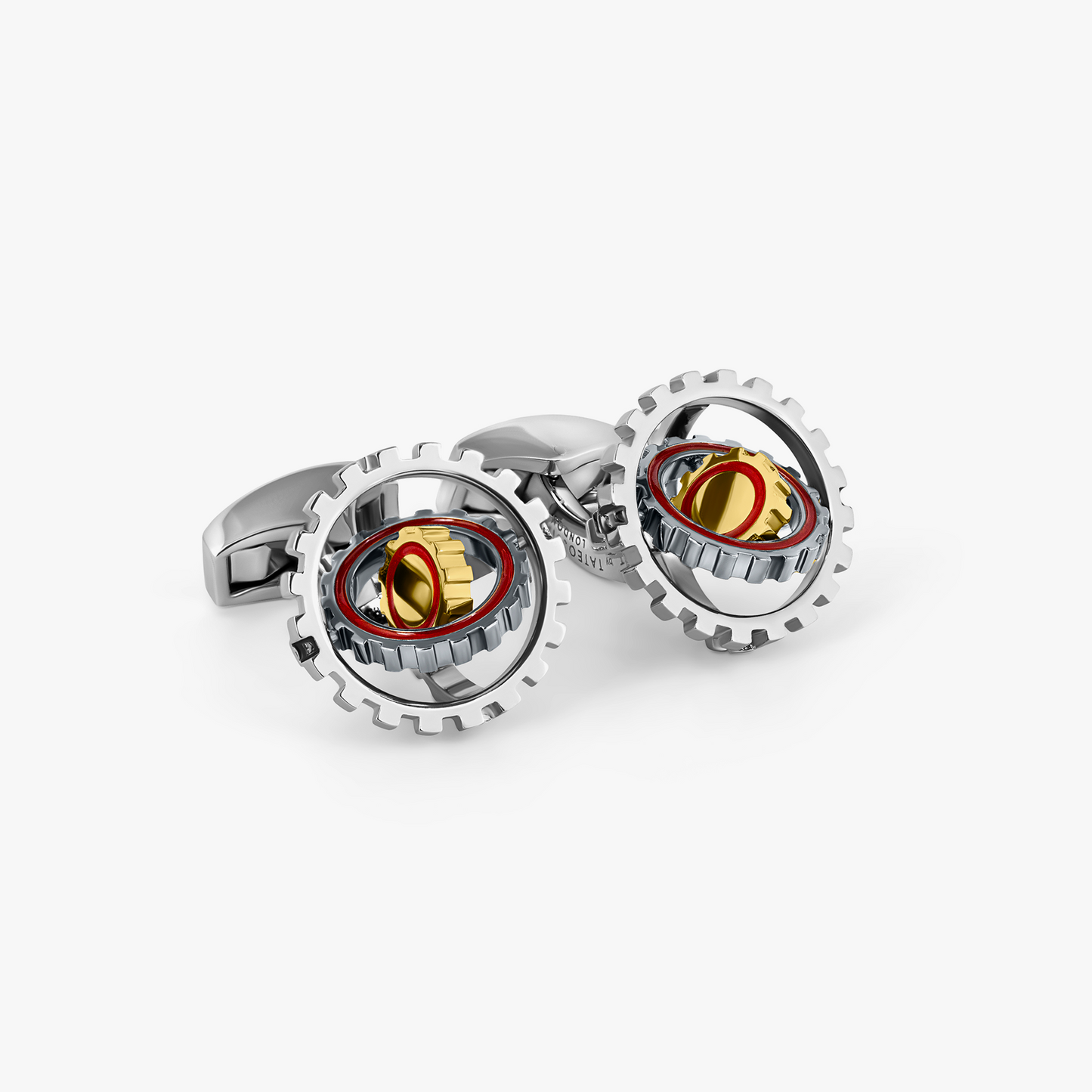 Orbit Gear Cufflinks in Palladium & Red Enamel