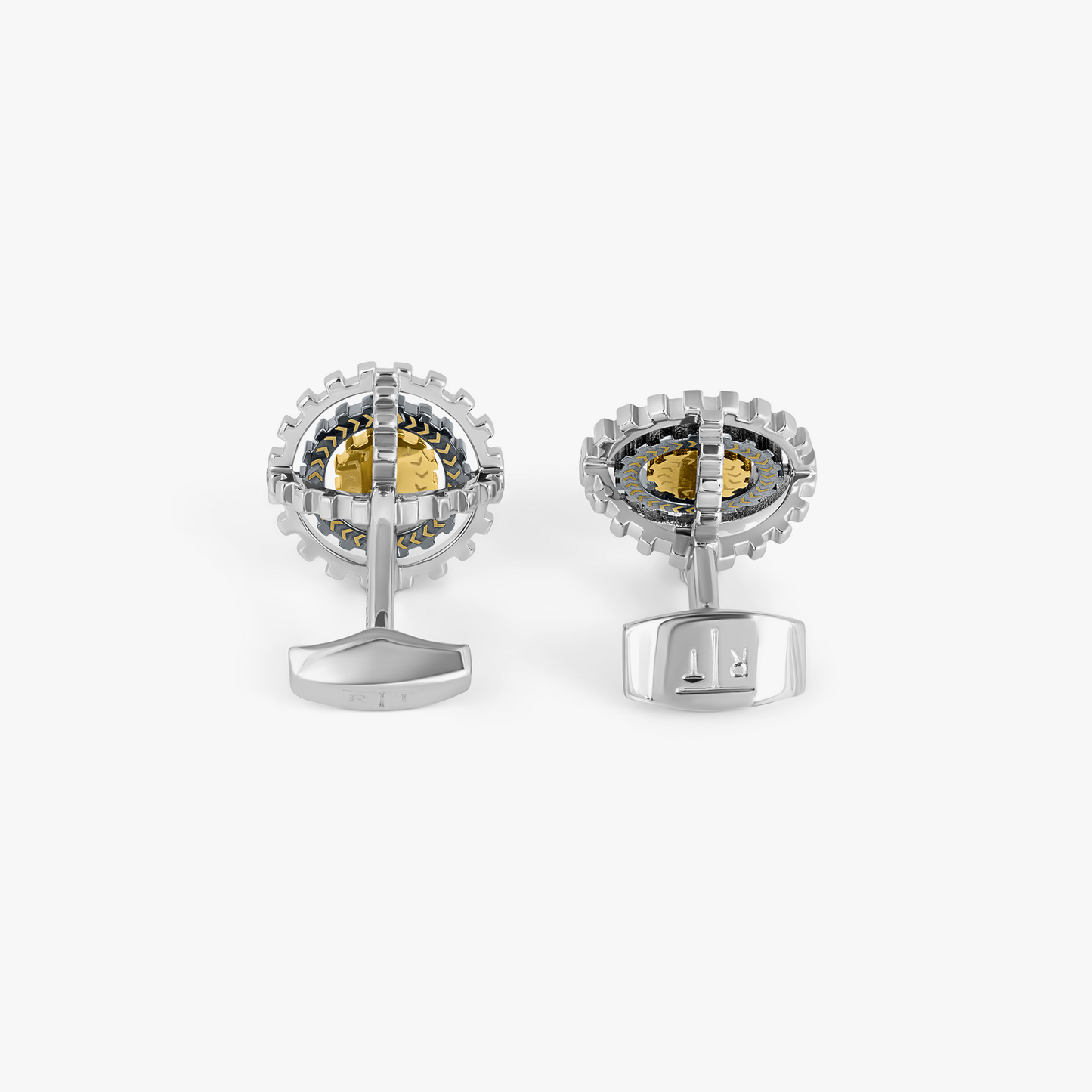 Orbit Gear Cufflinks in Palladium & Red Enamel