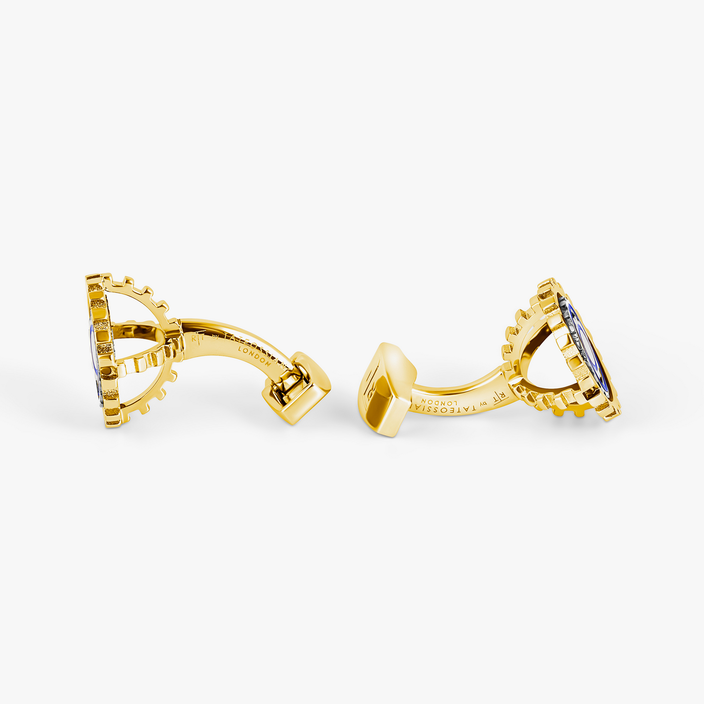 Orbit Gear Cufflinks in Yellow Gold Plated & Blue Enamel