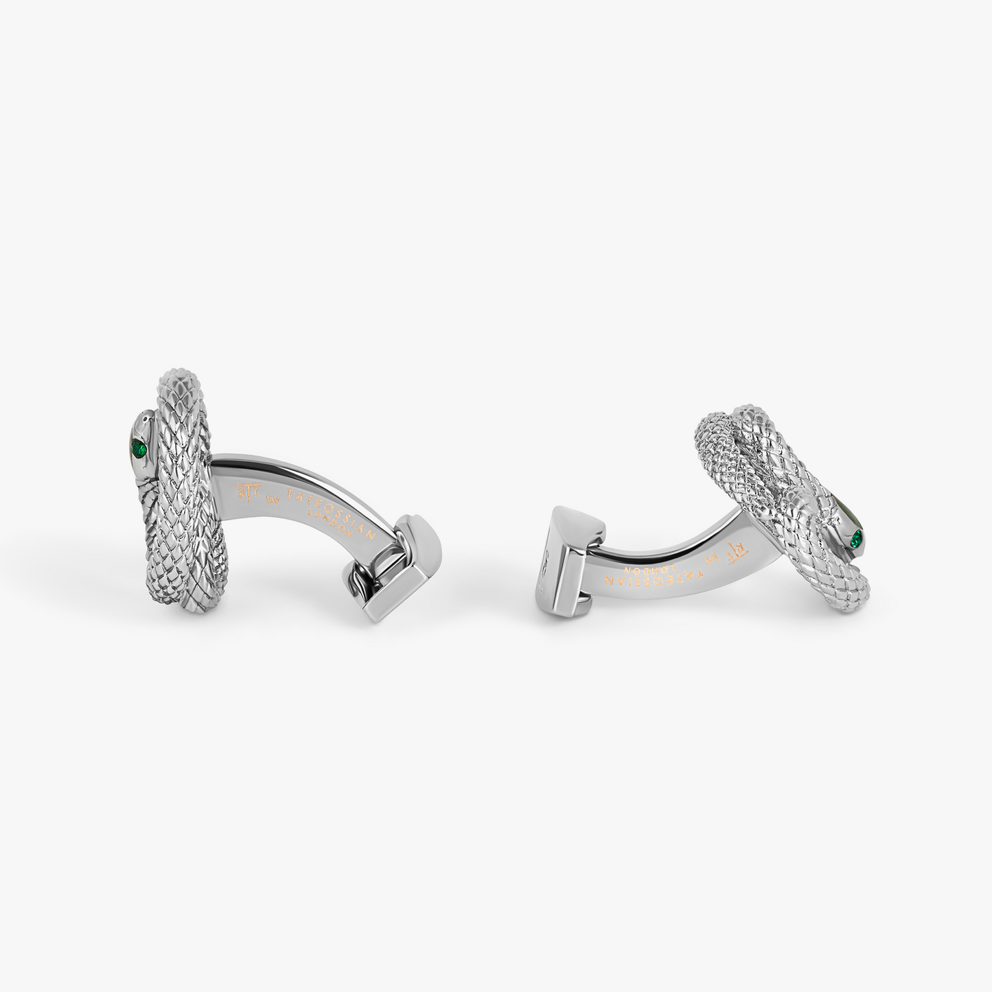 Viper Cufflinks in Palladium & Green Enamel