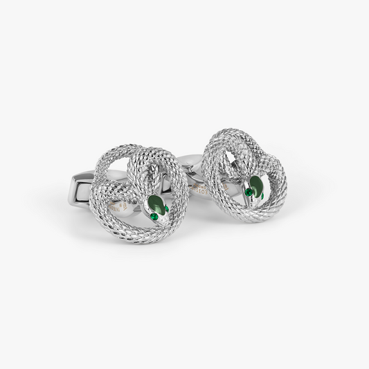 Viper Cufflinks in Palladium & Green Enamel