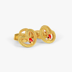 Viper Cufflinks in Yellow Gold & Red Enamel