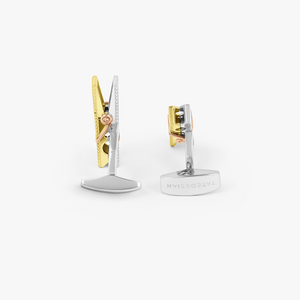 Mayfair Peg Cufflinks in 18K Yellow Gold & Rhodium