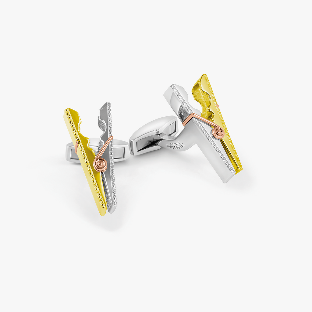 Mayfair Peg Cufflinks in 18K Yellow Gold & Rhodium
