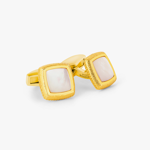 Graffiato Square Cufflinks in Yellow Gold & Mother of Pearl