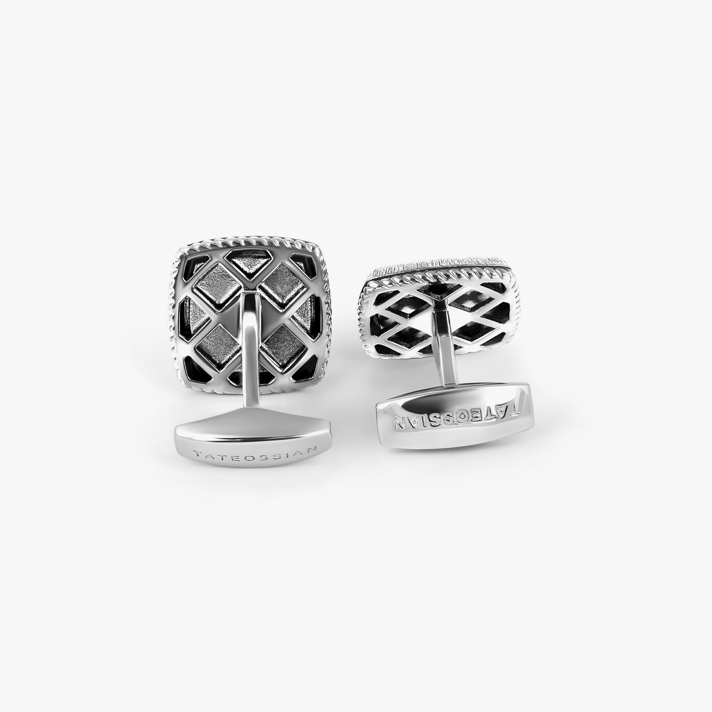 Graffiato Square Cufflinks in White Rhodium Plated Silver and Black Onyx