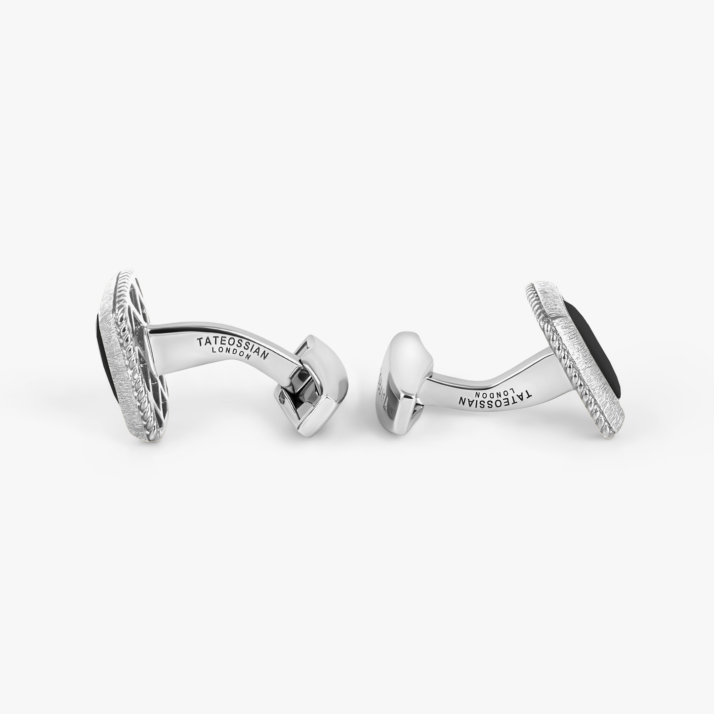 Graffiato Square Cufflinks in White Rhodium Plated Silver and Black Onyx