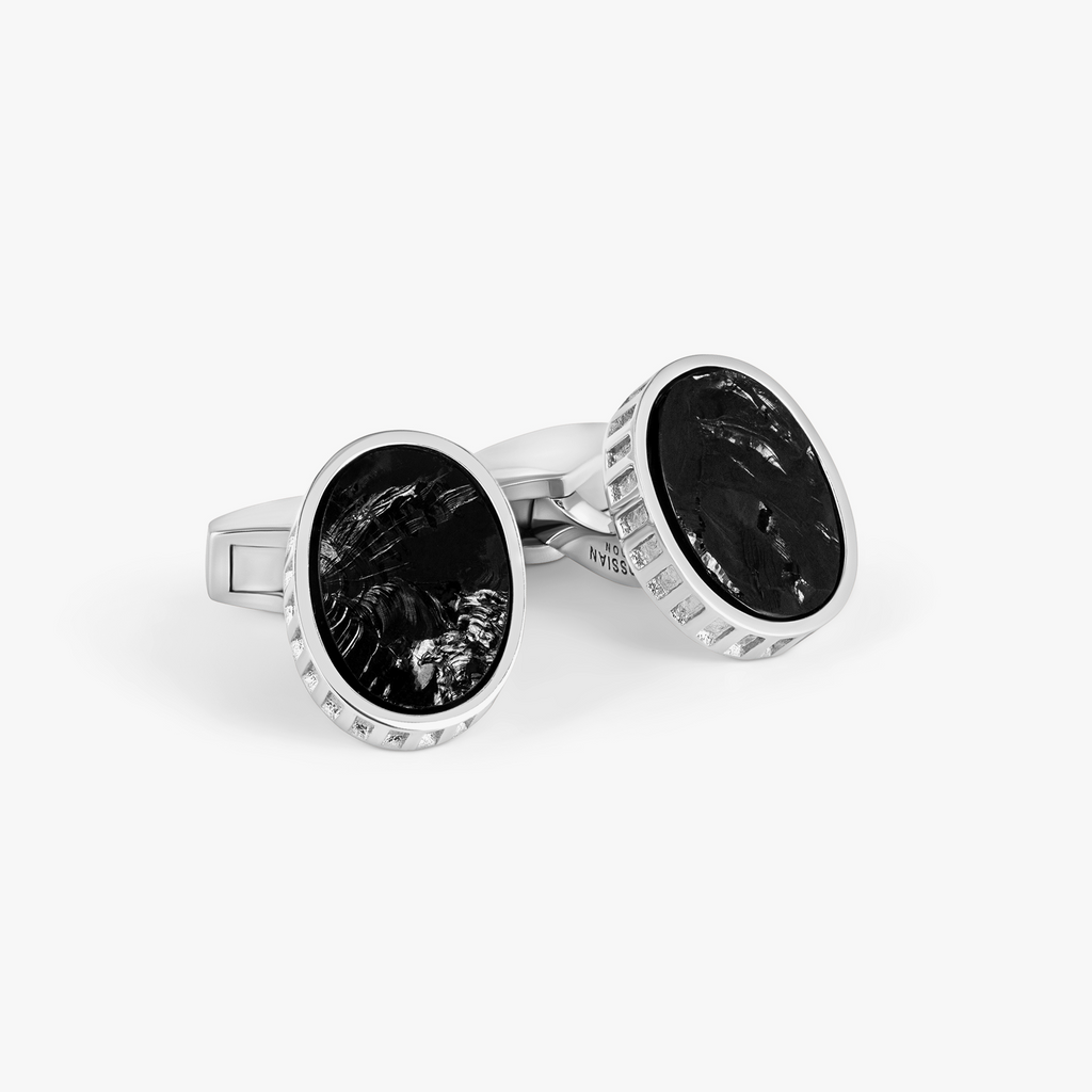 Black Tourmaline Cufflinks in Black Tourmaline and Rhodium Plated Sterling Silver