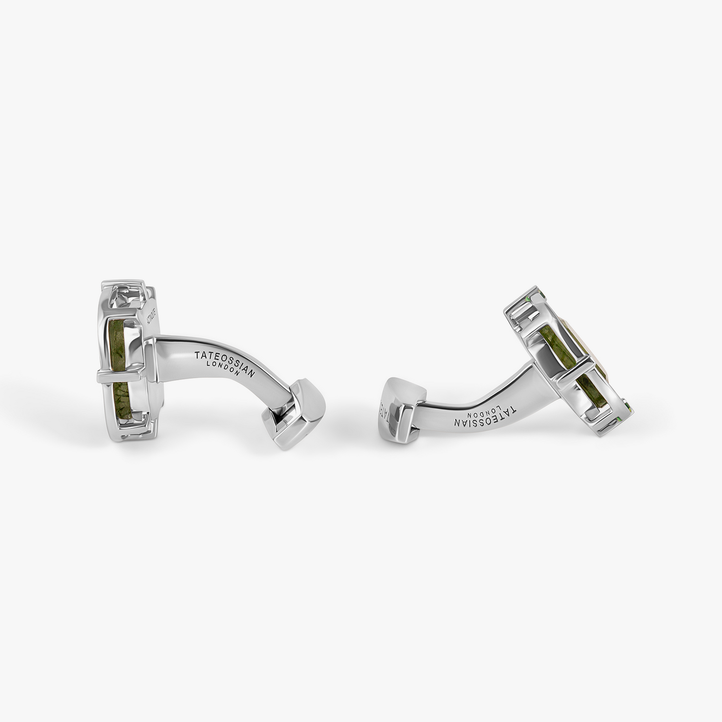 Actinolite Cufflinks in Rhodium Plated Silver