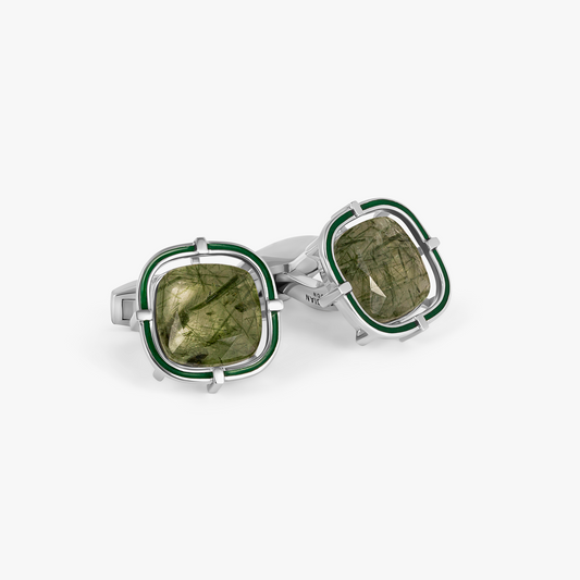 Actinolite Cufflinks in Rhodium Plated Silver