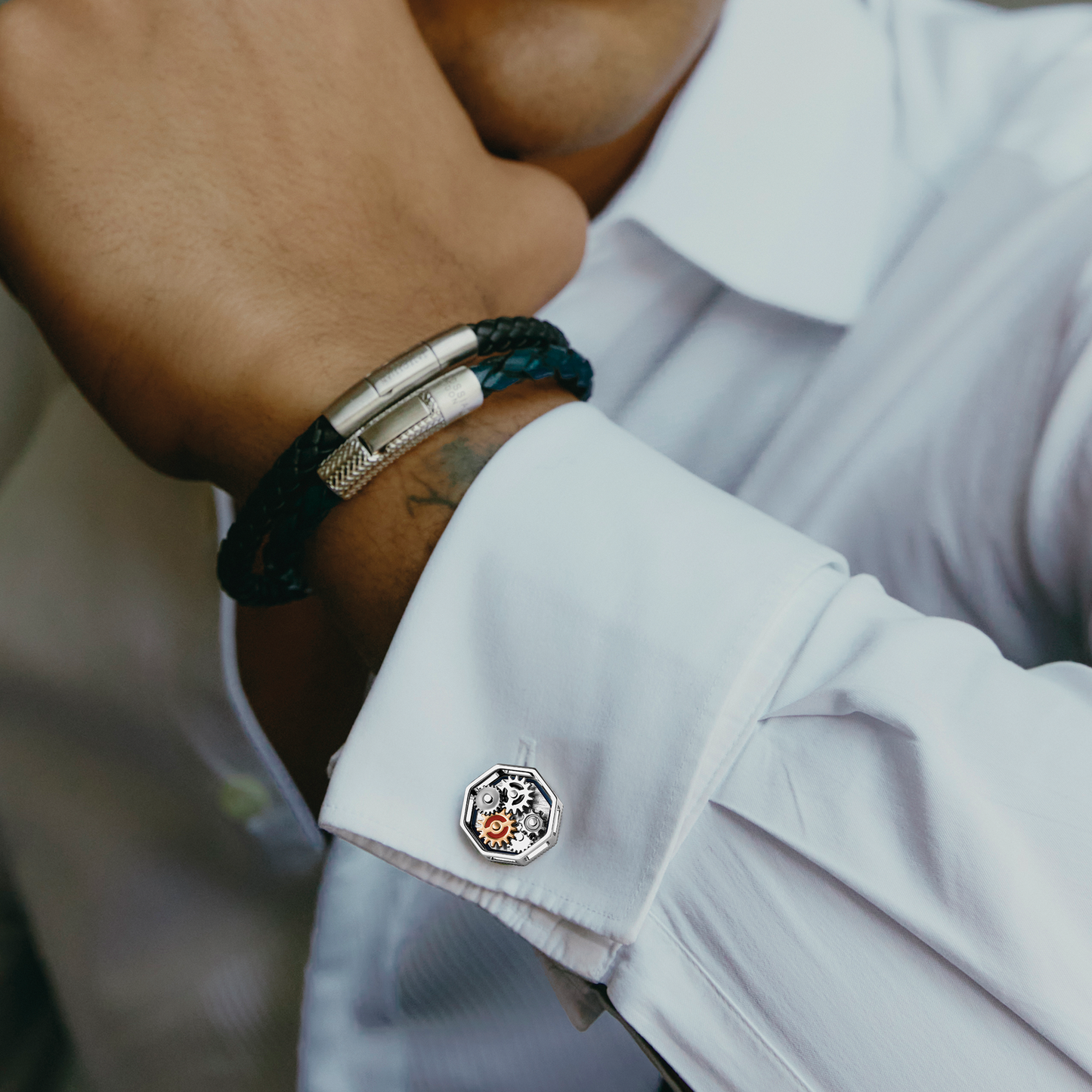 Octo Gear Cufflinks in Palladium