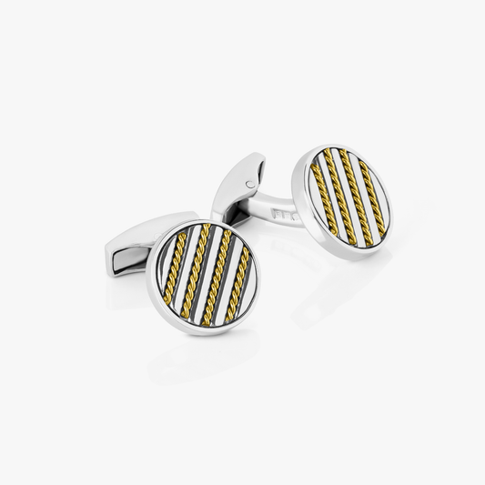 Royal Cable Round Cufflinks In Sterling Silver And 18K Yellow Gold