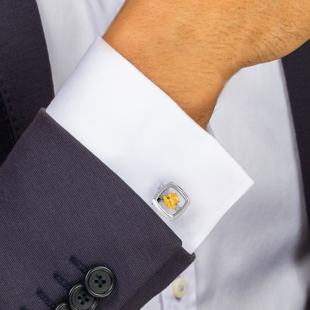 Gold Nugget Cufflinks in Sterling Silver with Pure Gold Nugget ((LIimited Edition)