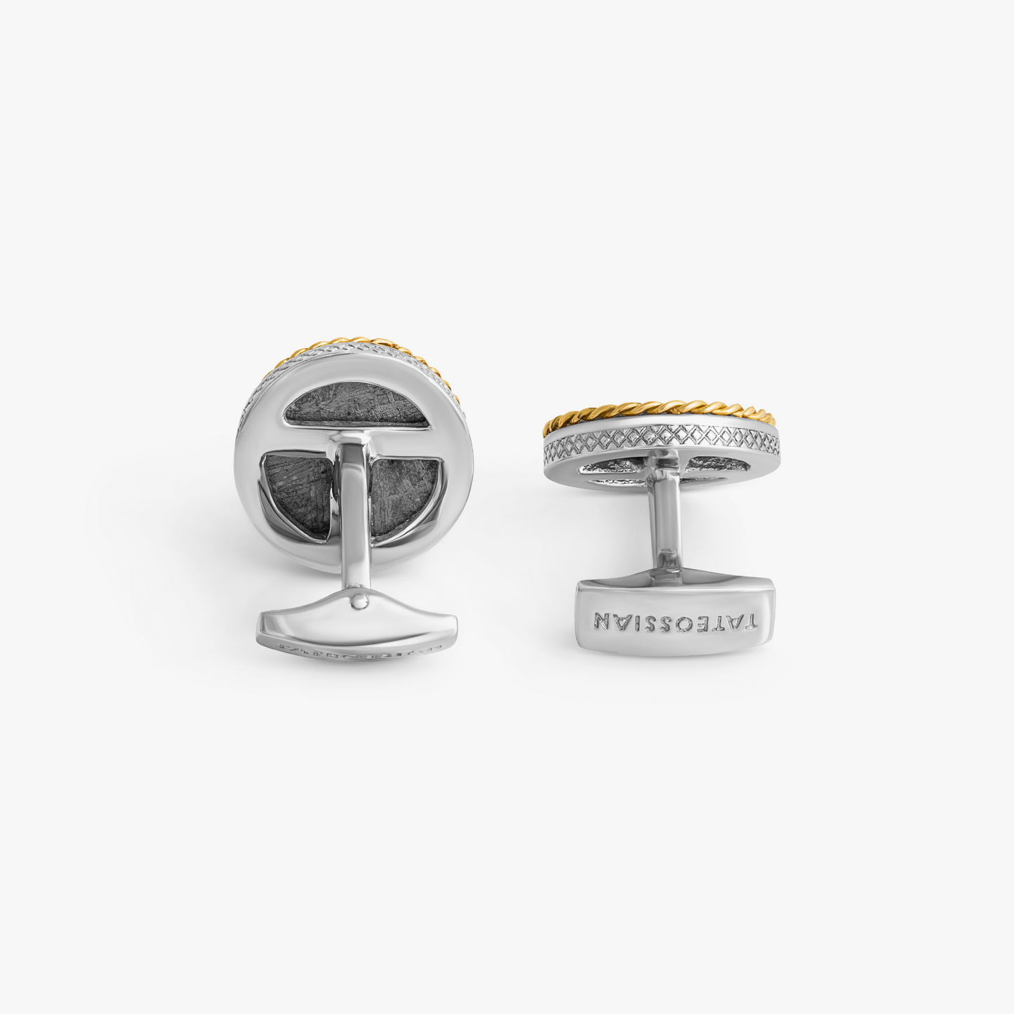 Round Cable Meteorite Cufflinks In Silver With 18K Gold (Limited Edition)