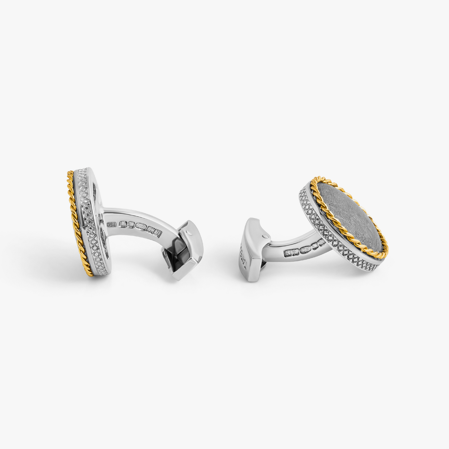 Round Cable Meteorite Cufflinks In Silver With 18K Gold (Limited Edition)