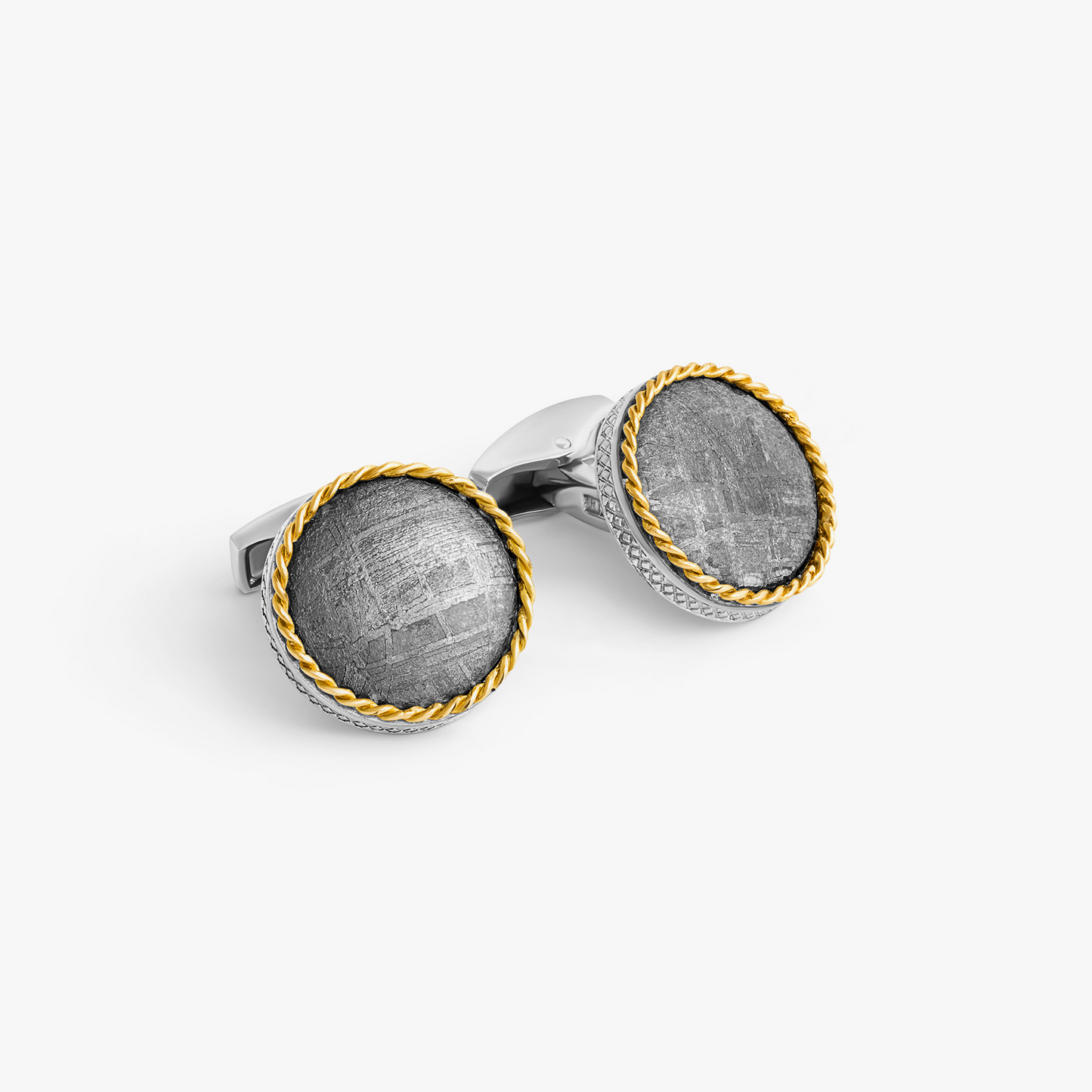 Round Cable Meteorite Cufflinks In Silver With 18K Gold (Limited Edition)