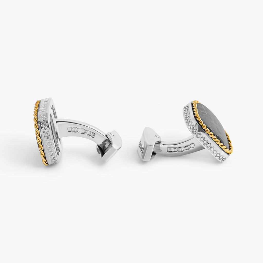 Sterling Silver Meteorite Cufflinks With 18K Yellow Gold (LIimited Edition)