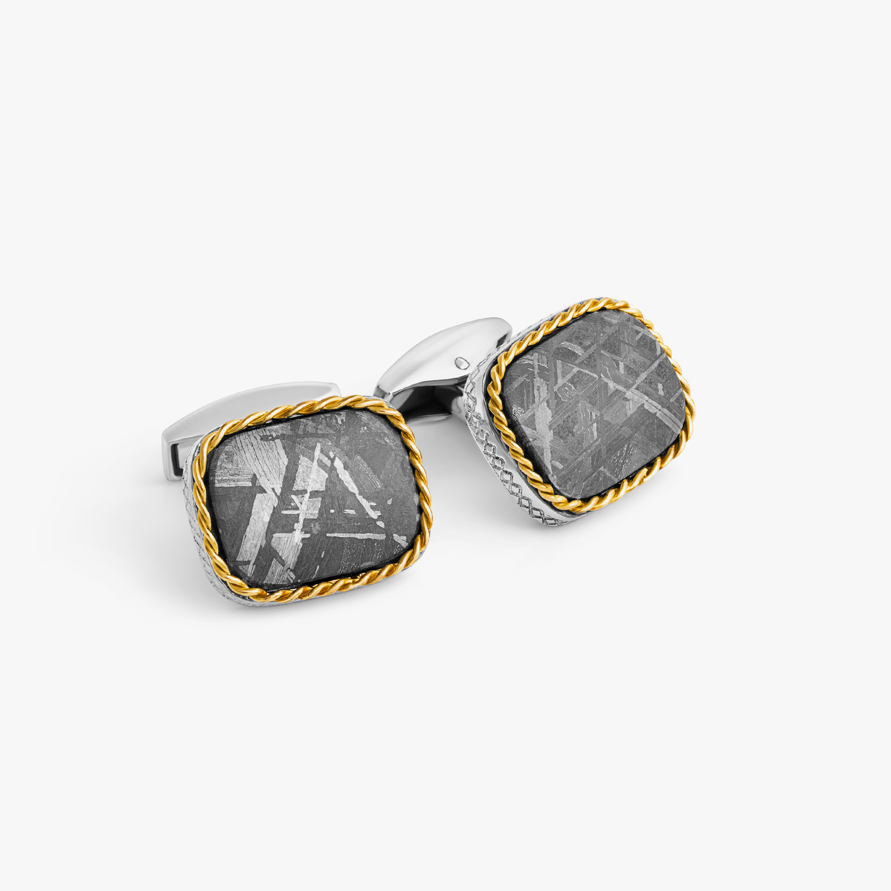 Sterling Silver Meteorite Cufflinks With 18K Yellow Gold (LIimited Edition)