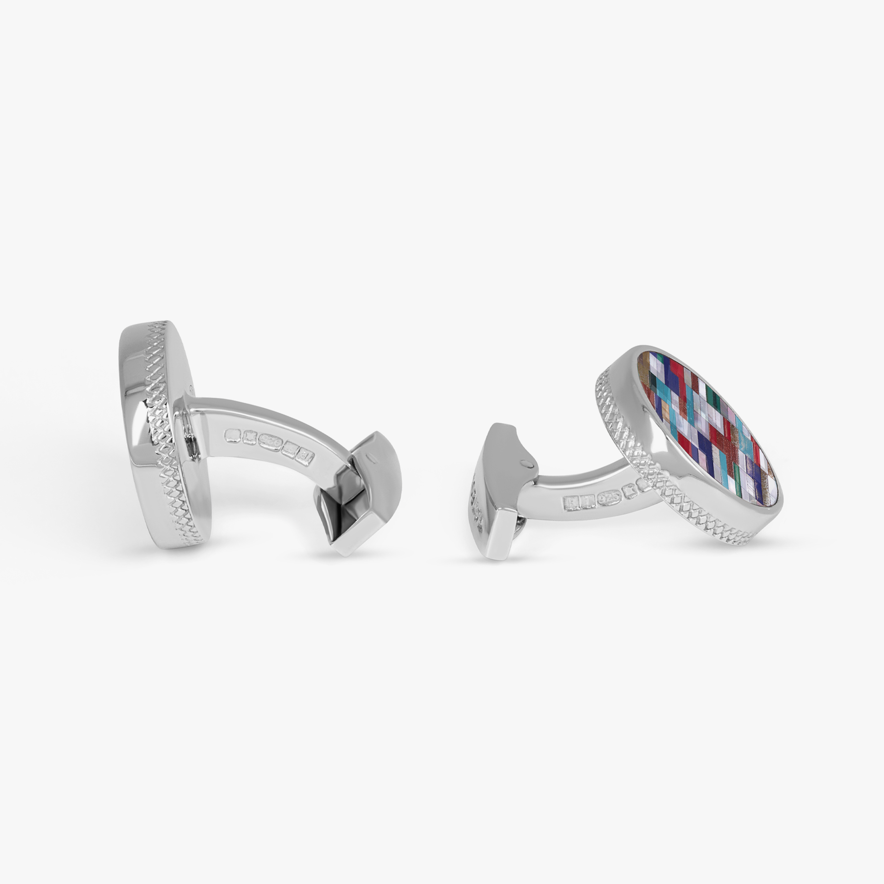 Bamboo Round Cufflinks in Multicolour Stones and Sterling Silver