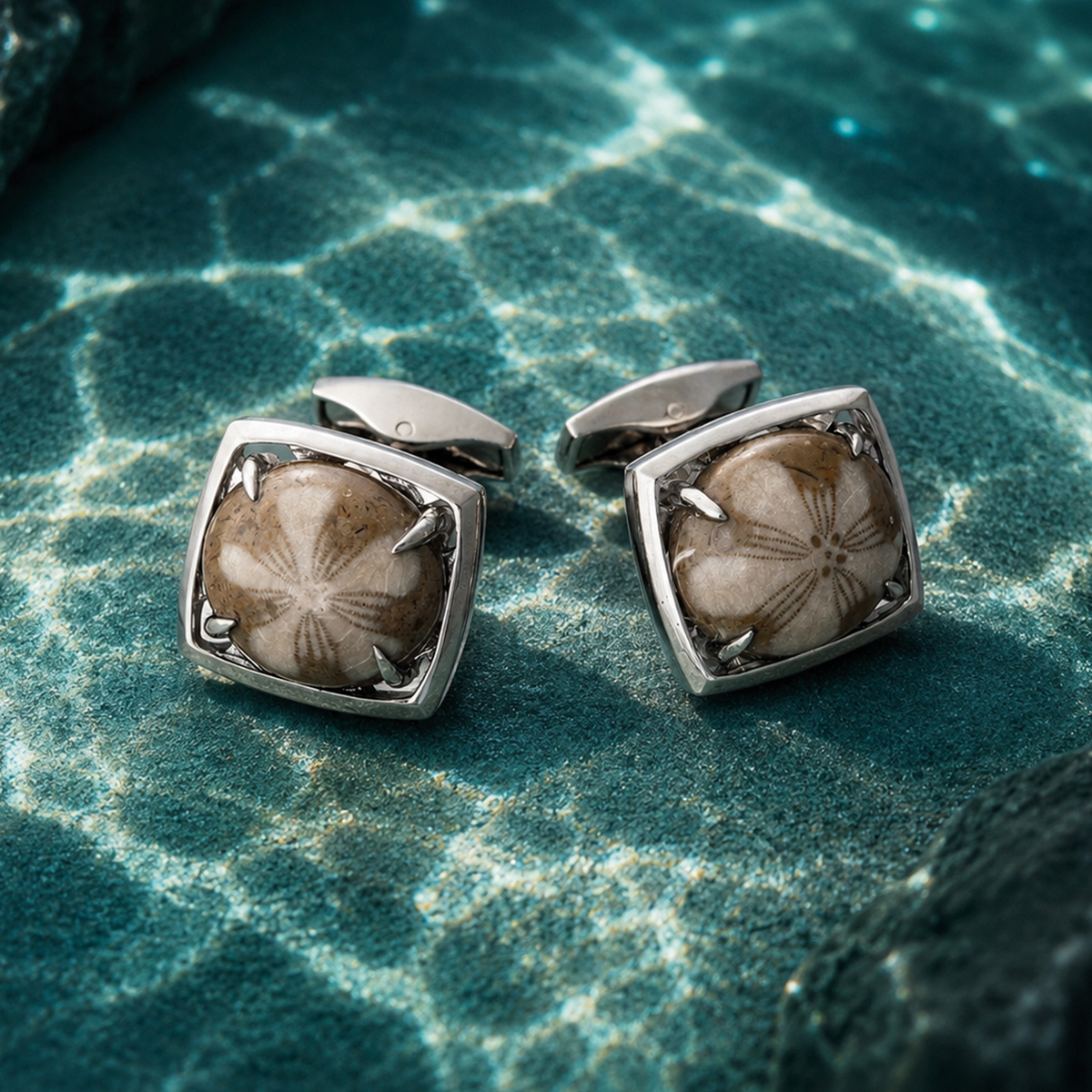 Fossil Sand Dollar Sterling Silver Cufflinks | Limited Edition