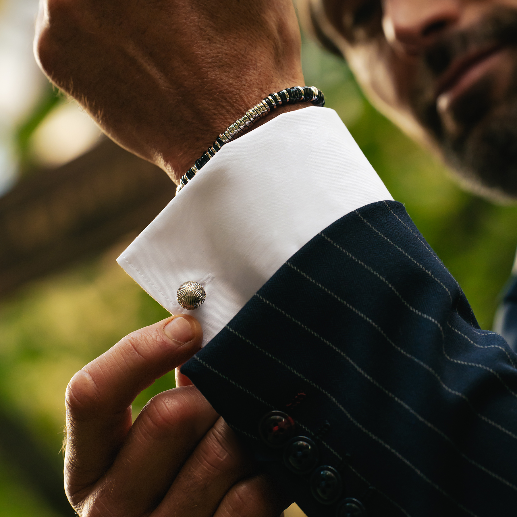 Coral Sphere Cufflinks In Rhodium Plated Sterling Silver With Coral Texture