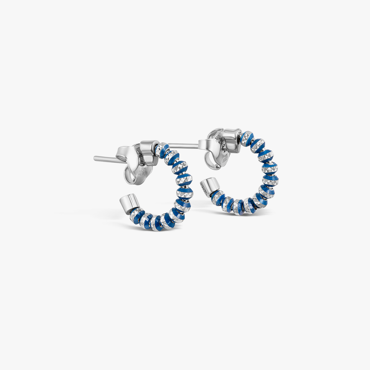 Prism Earrings with Galvanic Plated Silver Beads in Blue