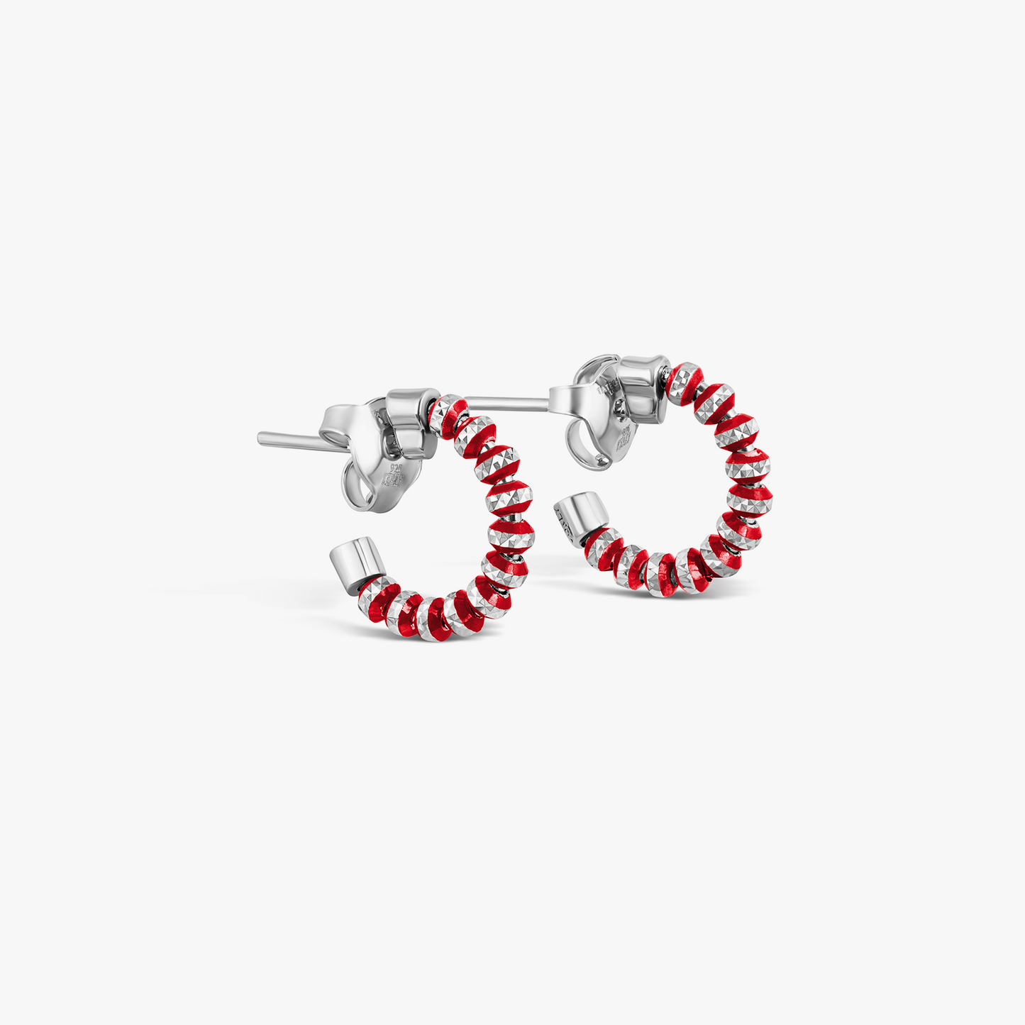 Prism Earrings with Galvanic Plated Silver Beads in Red