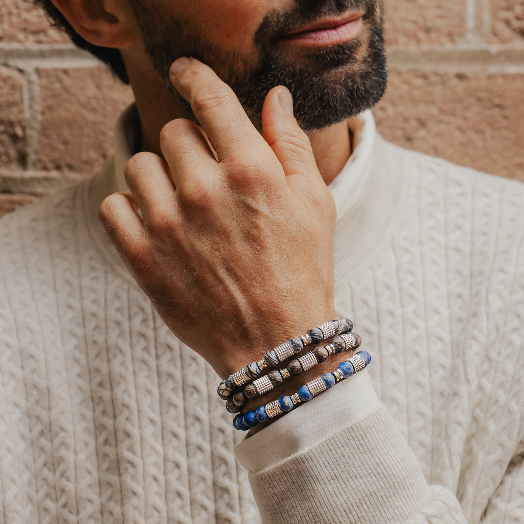 Giza Tubo Semi-Precious Bracelet In Rhodium Plated Sterling Silver With Snowflake Obsidian