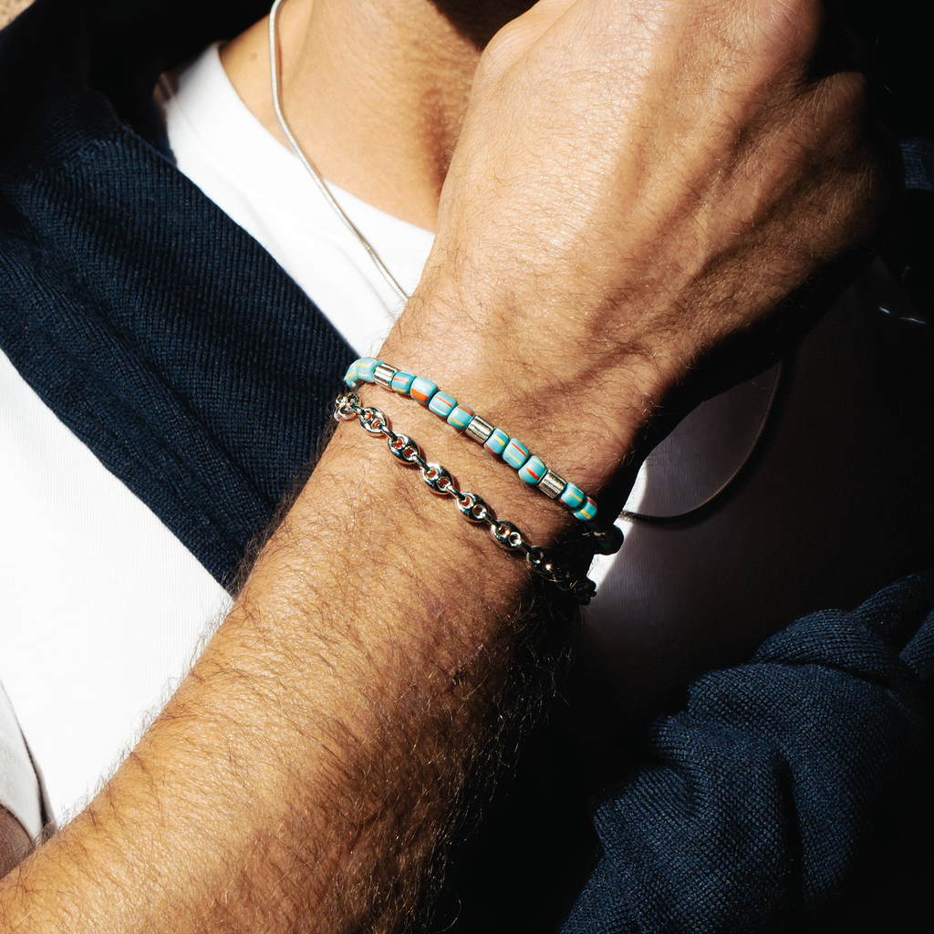 Marine Link Chain Bracelet In Rhodium Plated Sterling Silver