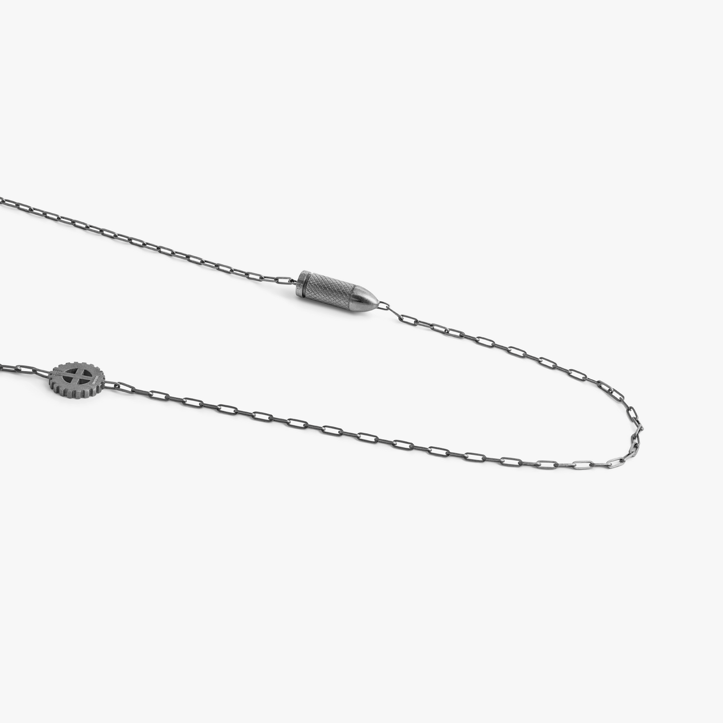 Double Gears Silver Necklace in Black Ruthenium Plated