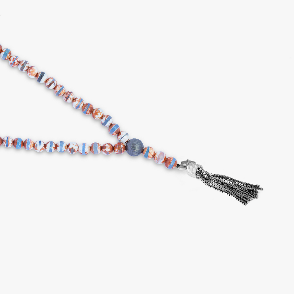 Blue Ruthenium Plated Silver Lhasa Mala Necklace