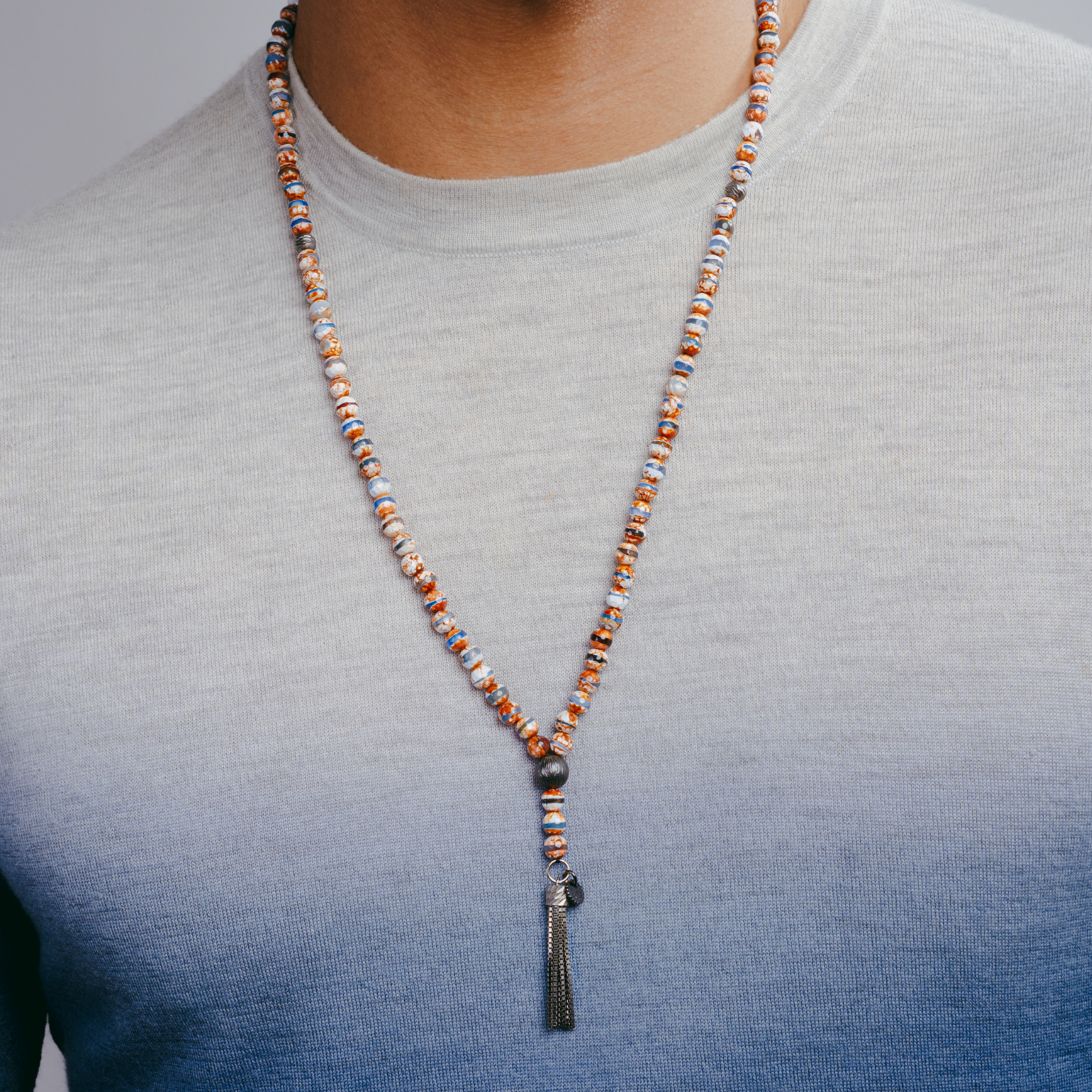 Blue Ruthenium Plated Silver Lhasa Mala Necklace