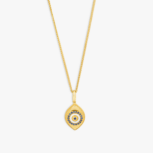 Paros Evil Eye Necklace In Yellow Gold & Sapphire